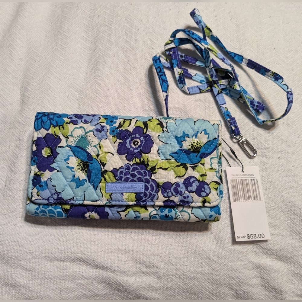 Vera Bradley Wallet Crossbody in Blueberry Blooms